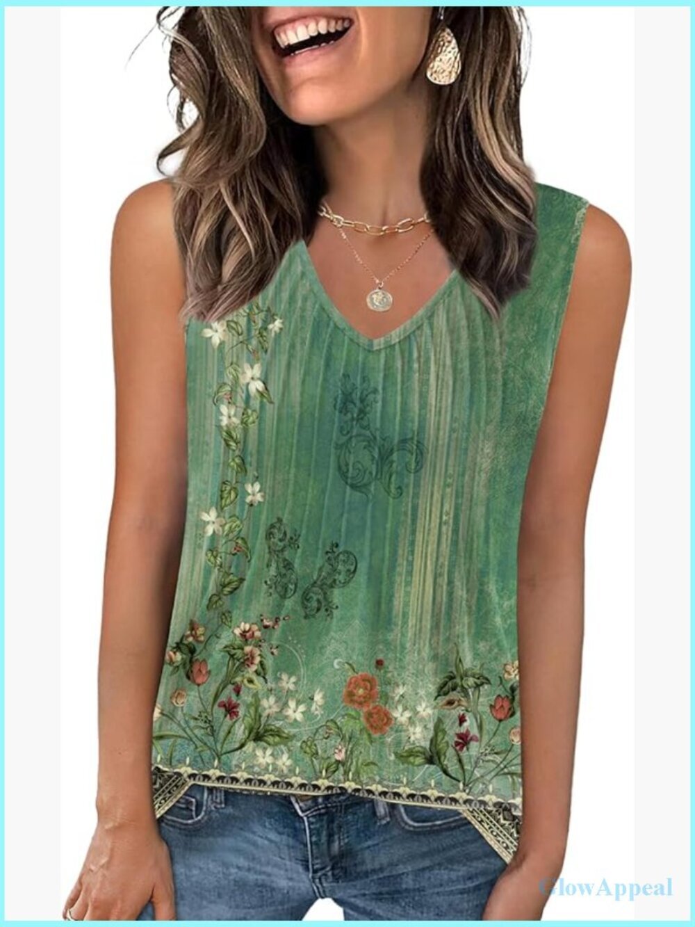 Sleeveless Pleated V Neck Tank Top Flowy Boho Loose Fit Summer Top